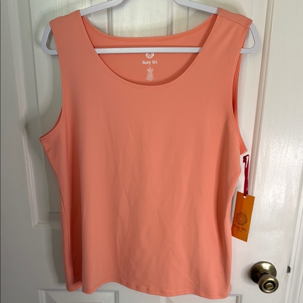 NEW Ruby Rd. Coral Sleeveless Stretch Tank Top Sz L,Casual, Workout or Layering